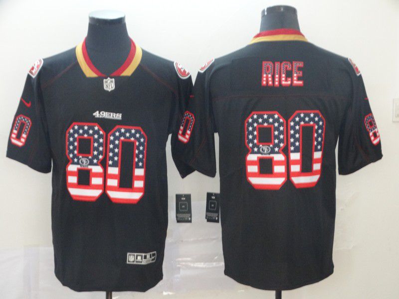 Men San Francisco 49ers #80 Rice Nike USA Flag Fashion Black Color Rush Limited NFL Jersey